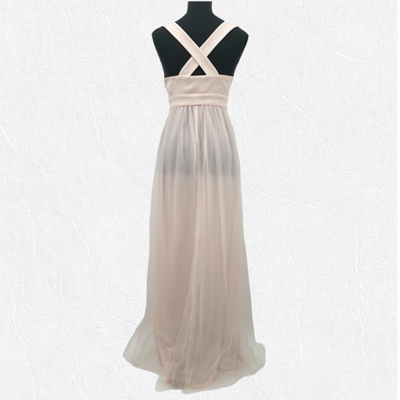 BCBGeneration Pink V Neck Sleeveless Cross Back Tulle Dress Size 2 Prom Gown - Picture 8 of 12